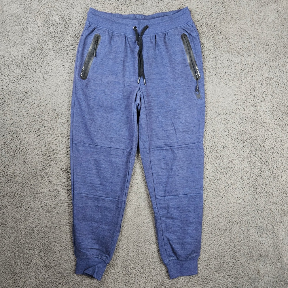 Spyder Active Mens Medium Heather Blue Jogger Sweatpants Zipper Pockets